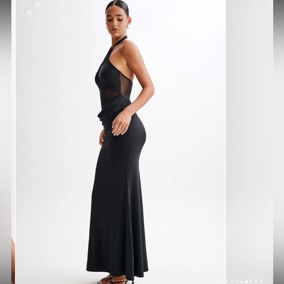 CATERINA Meshki Size Small Slinky Mesh Halter Maxi Dress - Black - Picture 4 of 12